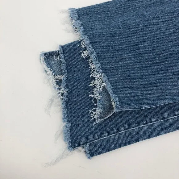 MOTHER Blue Distressed Slim Fit Ankle JeansMade in USA